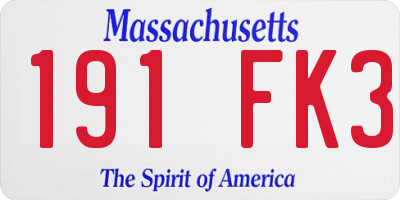 MA license plate 191FK3