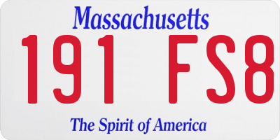 MA license plate 191FS8
