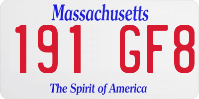 MA license plate 191GF8