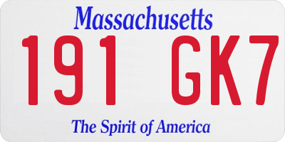 MA license plate 191GK7