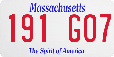 MA license plate 191GO7