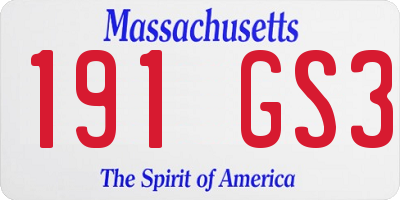 MA license plate 191GS3