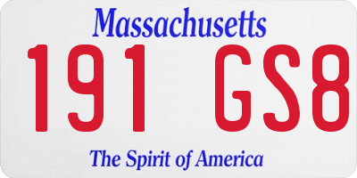 MA license plate 191GS8