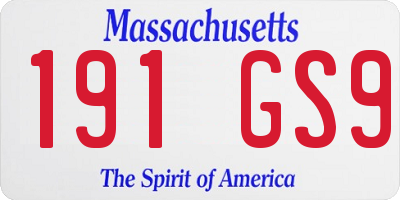 MA license plate 191GS9
