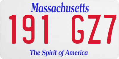 MA license plate 191GZ7