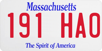 MA license plate 191HA0