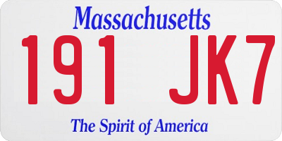 MA license plate 191JK7