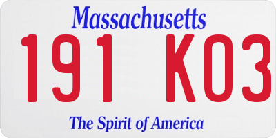 MA license plate 191KO3
