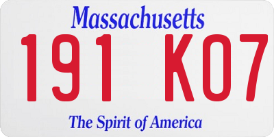 MA license plate 191KO7