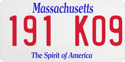 MA license plate 191KO9