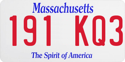 MA license plate 191KQ3
