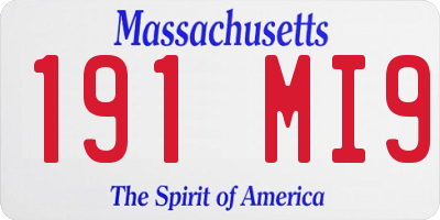 MA license plate 191MI9