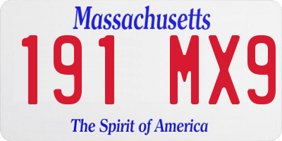 MA license plate 191MX9