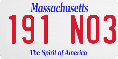 MA license plate 191NO3