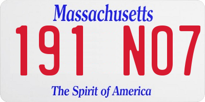 MA license plate 191NO7