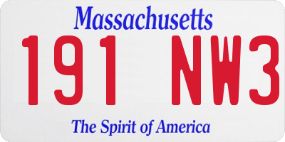 MA license plate 191NW3