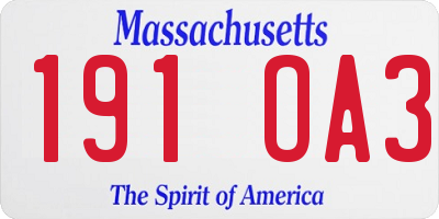MA license plate 191OA3