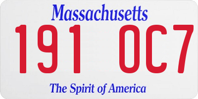 MA license plate 191OC7