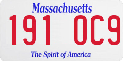 MA license plate 191OC9