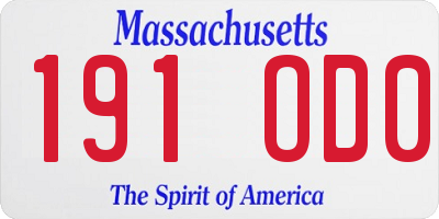 MA license plate 191OD0