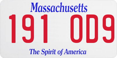 MA license plate 191OD9