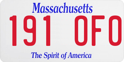 MA license plate 191OF0