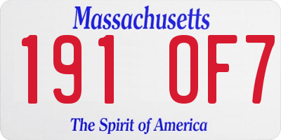 MA license plate 191OF7