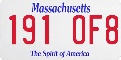 MA license plate 191OF8