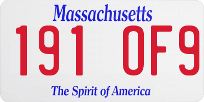 MA license plate 191OF9
