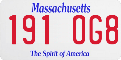 MA license plate 191OG8