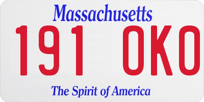 MA license plate 191OK0