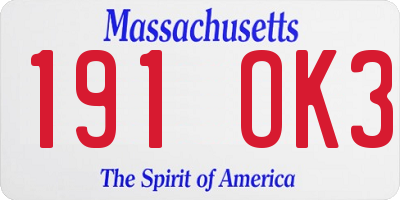 MA license plate 191OK3