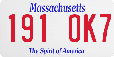 MA license plate 191OK7