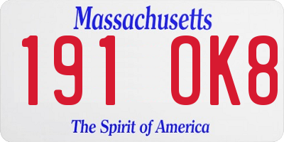 MA license plate 191OK8