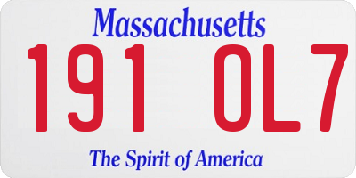 MA license plate 191OL7