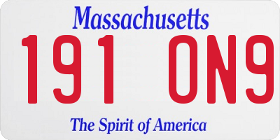 MA license plate 191ON9