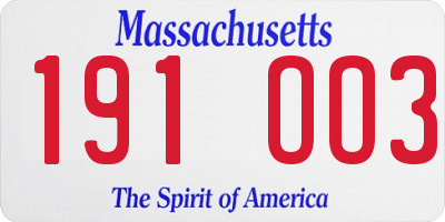 MA license plate 191OO3