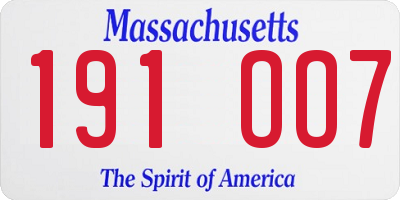 MA license plate 191OO7