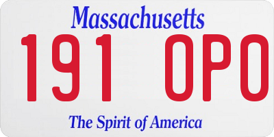 MA license plate 191OP0