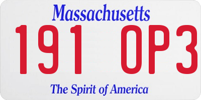 MA license plate 191OP3