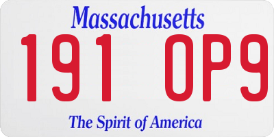 MA license plate 191OP9