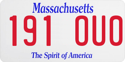 MA license plate 191OU0
