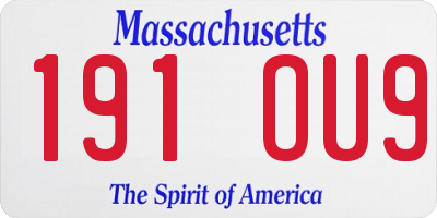 MA license plate 191OU9