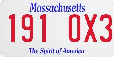 MA license plate 191OX3