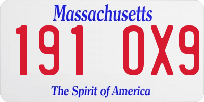 MA license plate 191OX9