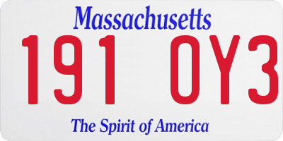 MA license plate 191OY3