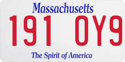 MA license plate 191OY9