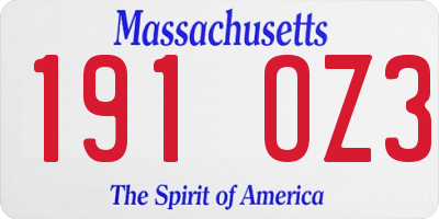 MA license plate 191OZ3