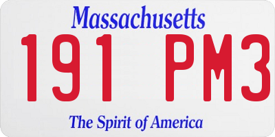 MA license plate 191PM3