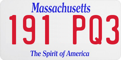 MA license plate 191PQ3